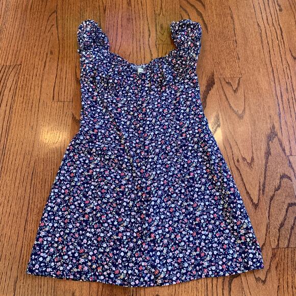 Sweet Pot Mini Floral Button Down Peasant Dress (2) | Cream & Blue | AU 8/US 4 - Picture 14 of 16